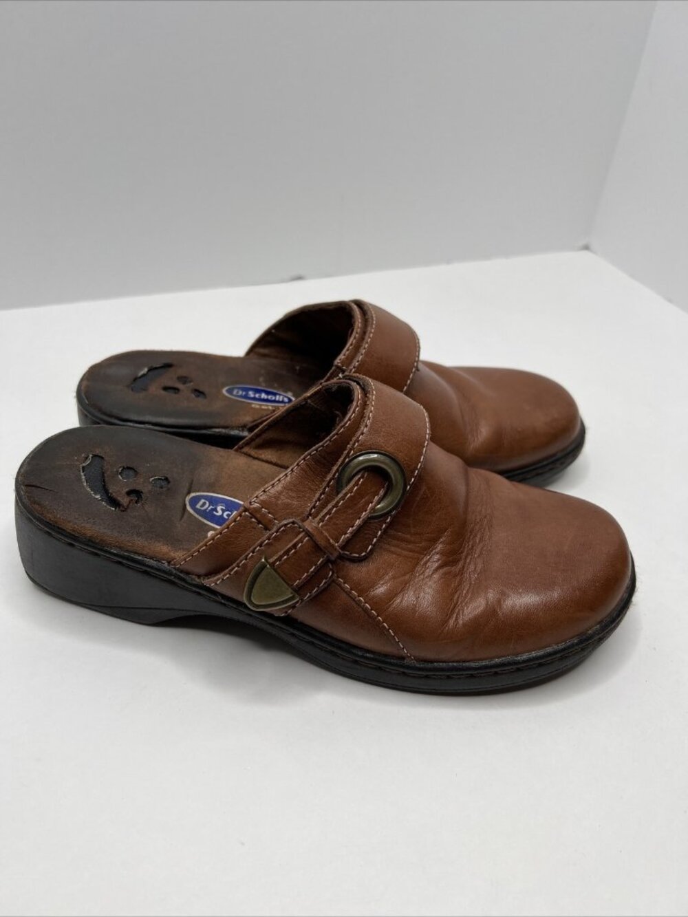 Dr Scholls Sz 6 Bree Gel-Pac Insoles Mule Clog Slides Brown Leather Women’s Y2K